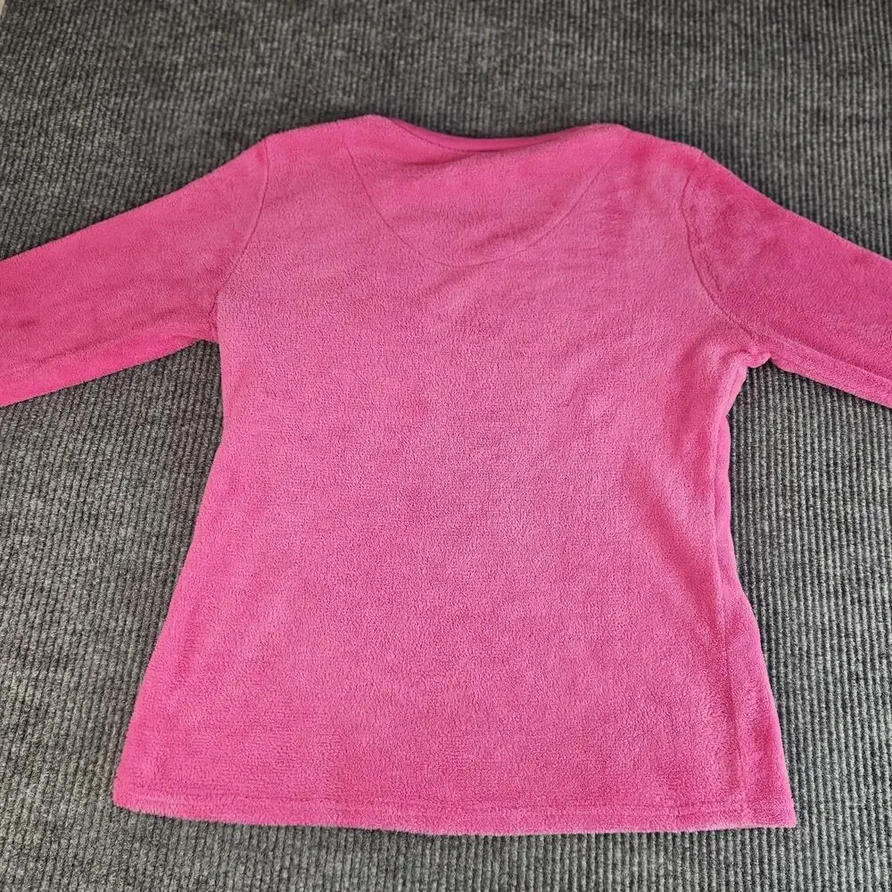 Disney Minnie Mouse Shirt Girls LARGE Pink Fleece Sleepwear Long Sleeve‎ Graphic - Picture 2 of 13